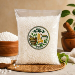 Shudhik Premium Sabudana (Sago) grains, clear and fresh, displayed in a bowl for cooking or serving.
